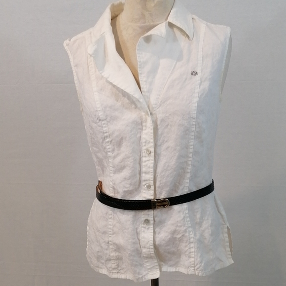 Escada White Linen Blouse Sleeveless Size … - Picture 10 of 13